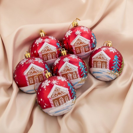 Set of balls plastic D-7 cm, 6 pcs "House" Red