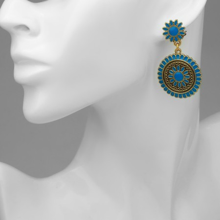 Clips "Ethnic" Flower circles, blue color in black gold-3