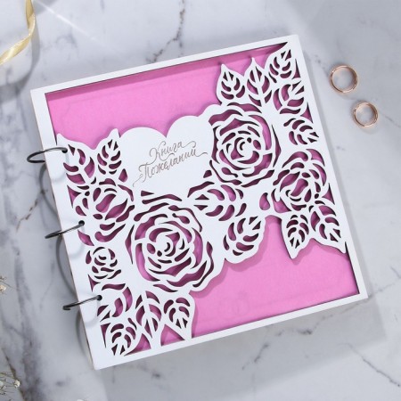 Book of wishes for a wedding in a wooden cover "Rose".-1