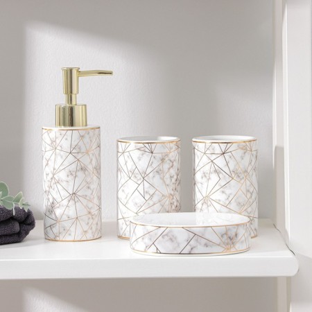A set of accessories for the bathroom "Loft", 4 items (dispenser 250 ml, soap dish, 2 glasses), white color-5