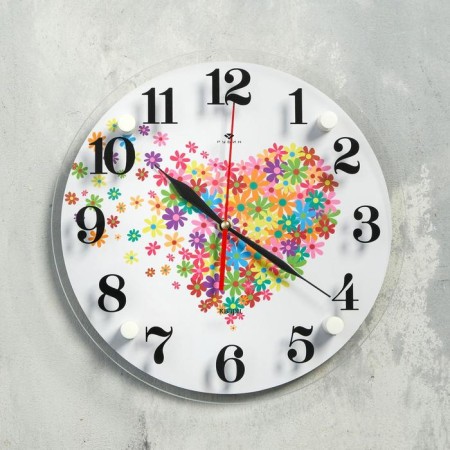 Wall clock, interior "heart from flowers", silent