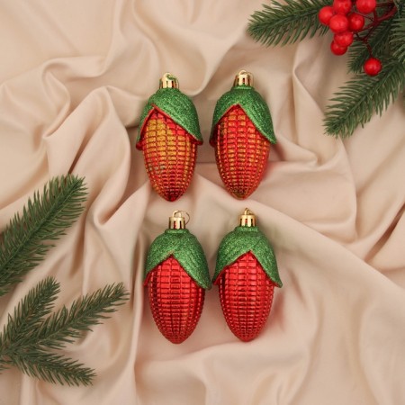 Christmas tree decoration "Corn Color" (set 4 pcs) 10x4 cm, red