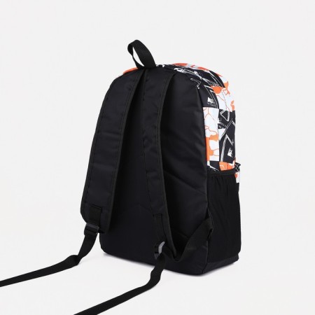 School backpack from textiles on lightning, 3 pockets, orange color/black-3
