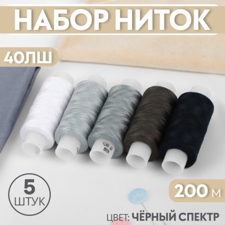 Set of threads 40LSH, 200 m, 5 pcs, color black spectrum