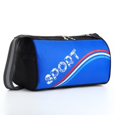 Sports bag with zipper, long belt, black color/cornflower