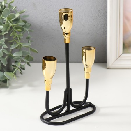 Summary Metal for 3 candles of "Singer" black with gold 16.5x5.8x22.8 cm-2