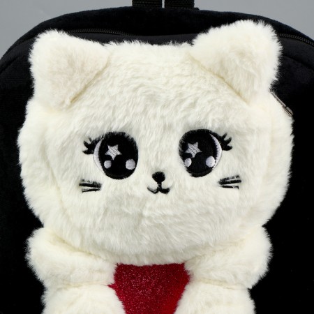 Baby plush backpack for the girl "cat", black color-3