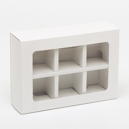 Box under 6 sweets with a window, white, 13.7 x 9.85 x 3.85 cm-1