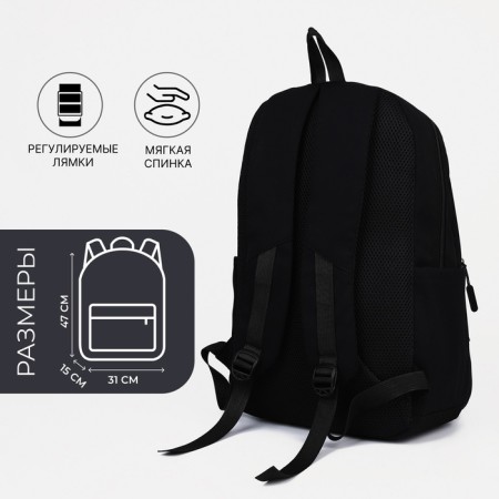 Youth backpack from textiles, 2 parts on lightning, 3 pockets, black color-1