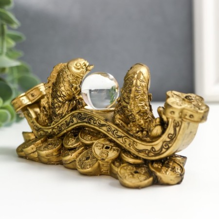 NECSK Polystone for bronze "2 carps in the rod of Zhui with a crystal" 5x4.5x12.5 cm-3