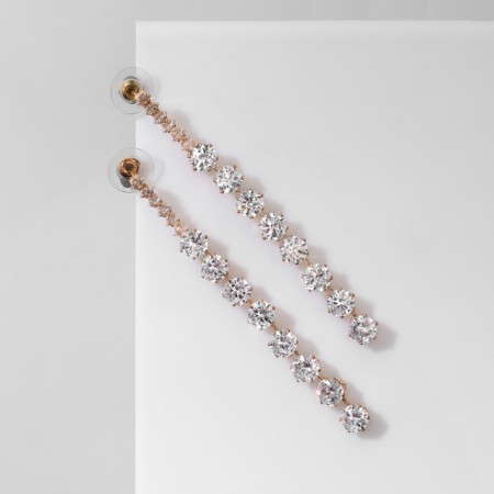 Hanging earrings with rhinestones “path” of circles, white color in gold, 7.5 cm-3
