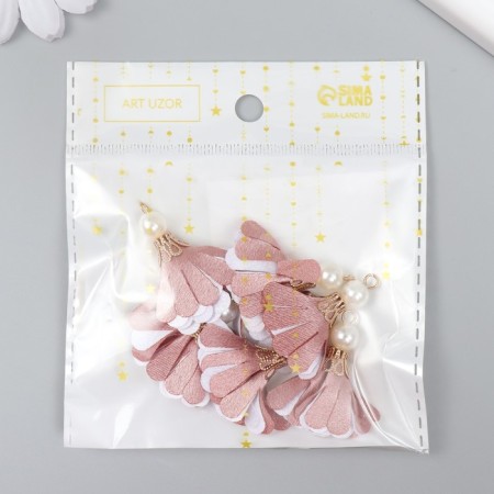 Decor Textile "Flower 2 colors with pearls. Dusty rose and white" set 6 pcs 3 cm-3