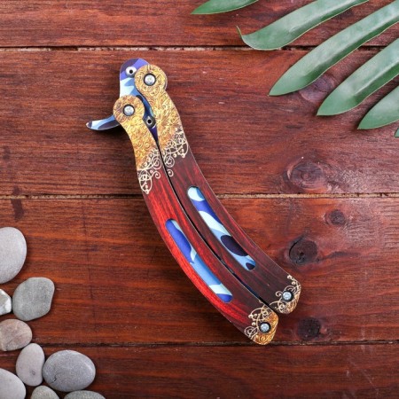 Wooden souvenir "Butterfly knife" blue camouflage-3