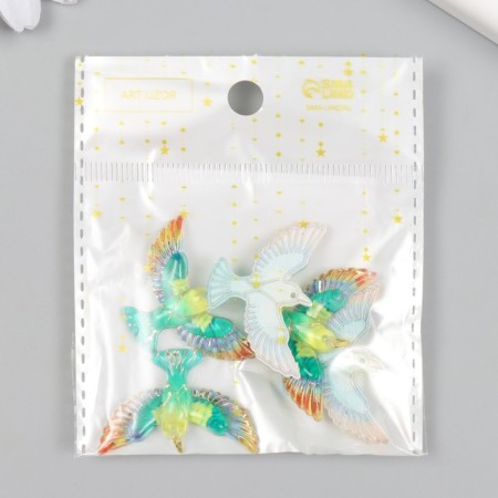 Decor for creativity Plastic "Bird green-yellow with gold" 2.3x3.5x0.4 cm-4
