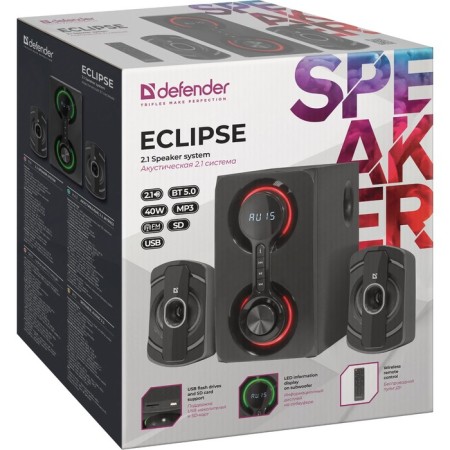 Computer speakers 2.1 Defender Eclipse, 2x10 W + 20 W, USB, SD, AUX, BT, Black-8