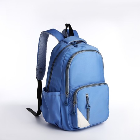 Youth backpack from textiles, 2 departments, 3 pockets, blue color-2