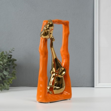 Souvenir Ceramics "Elephant with an elephant - support. Rectangle" Orange with gold 5.5x13.5x26 cm 1032365-2