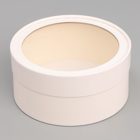 Makarun box, confectionery packaging tube with the White window, 16 x 16 x 7 cm