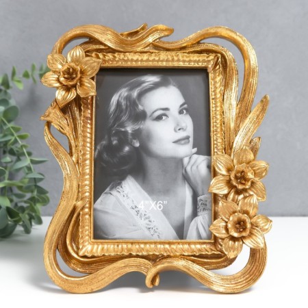 Photo frame Polystone 10x15 cm "Irises" gold 17x22 cm