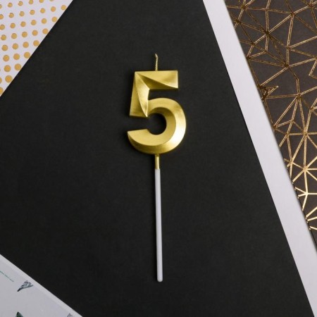 Candle for the cake, the number "5", gold-2