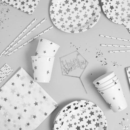 Set of dishes "Happy Birthday", silver stars