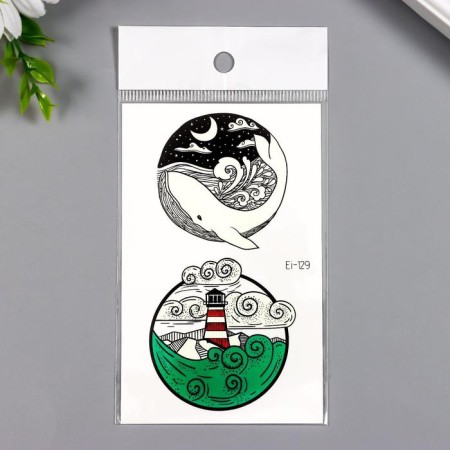 Tattoo on the body luminous "kit and lighthouse" 12x7.5 cm-3