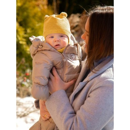 A cap on ties with pompons Children's Amarobaby Pure Love Pompony, with a lining, size 42-44 cm, yellow color-3