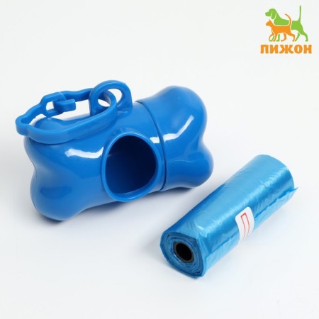 Container-button with cleaning bags (roll 15 bags 29x21 cm), blue