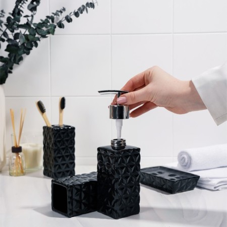 A set of accessories for the bathroom "Rombs", 4 items (meter 230 ml, soap dish, 2 glasses), black color-4