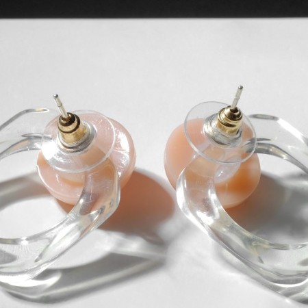 Earrings Assorted "Ice" square and ball, white-pink color-1