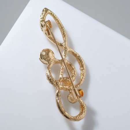 Brooch "Violin key" elegant, white color in gold-1
