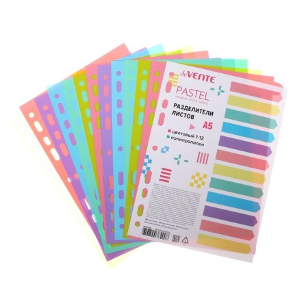 Separator of sheets A5 (210 x 165 mm) color, 12 sheets, "Devente. Pastel" polypropylene 140 μm, individual packaging-1