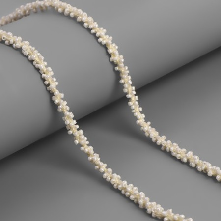 Decorative braid with beads, 6 mm, 2.7 ± 0.5 m, pearl color
