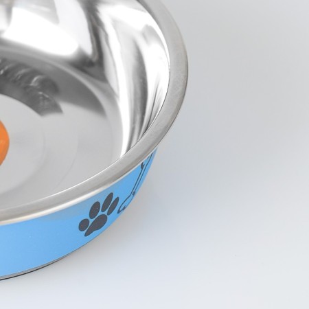 The bowl is round with a non -slip base and print, 450 ml, blue-3