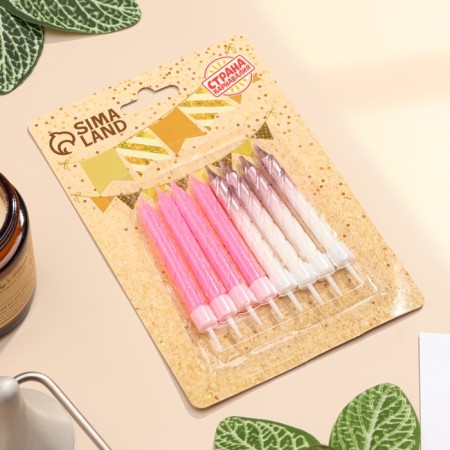 Candles for the cake "Spiral", 6 pcs, pink and white gradient with pink gold-4