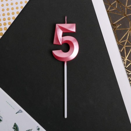 Candle for the cake, the number "5", pink.-2