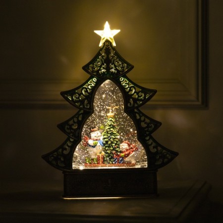 LED figure "Christmas tree with snowmen" 23 × 29 × 9.5 cm, plastic, AAX3 batteries (not in the kit), USB, glow warm white-4