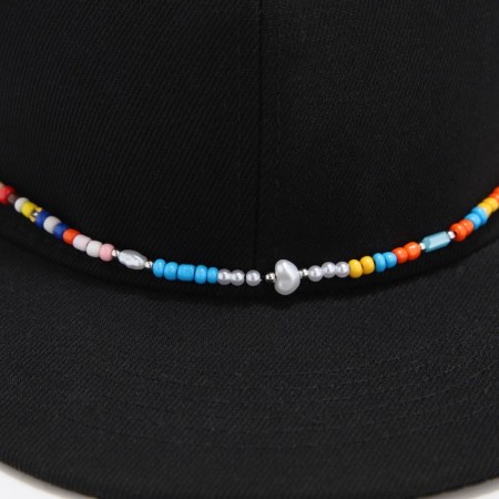 Women's cap with a straight visor "cool", black color, mesh, rr 56, with beads-7