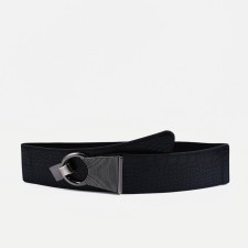 Women's belt, width 10 cm, elastic band, metal buckle, black color
