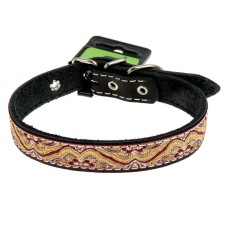Decorated leather collar, 32-40 x 2 cm, mix of flowers