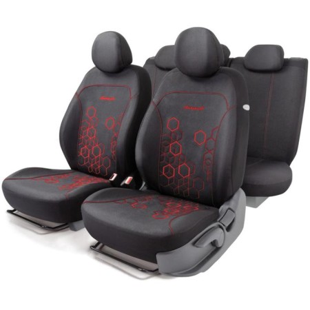 Hoologram Auto-Cherkhly, Material Jacquard Material with Figure embroidery, 2 mm foam, 3D, 11 objects, 5 head restraints, 2 lightning, Airbag black and red