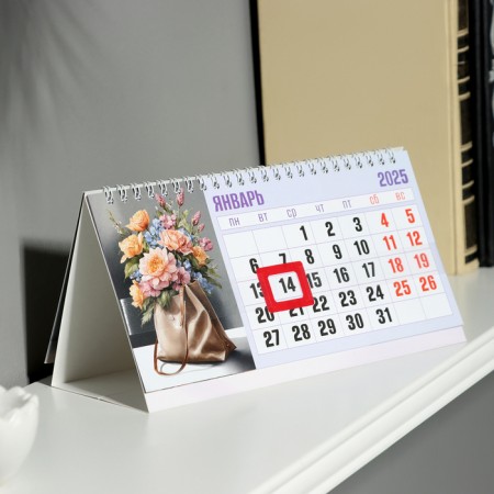 Desktop calendar, house with cursor "Flowers" 2025, 10.5 x 22 cm-1