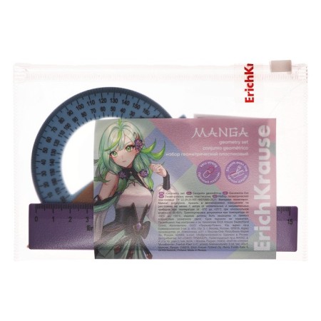 Geometric Erichkrause "Manga", plastic, small (ruler, square, transporter), mix, in the ZIP packet-4