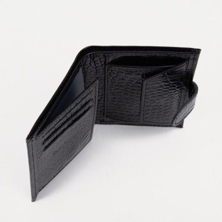 Male purse on a button, for bills, for cards, for coins, black color-4