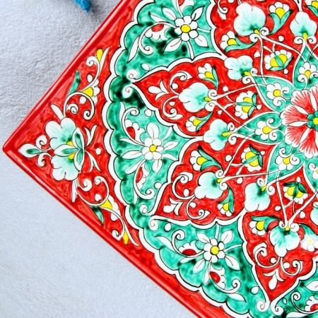 Largan Rishtan ceramics "Patterns", 33 cm, square, red-2