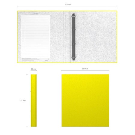 Folder on 4 rings A4, Erichkrause Neon, 35 mm, 1750 microns, laminated, hard cover, yellow-4