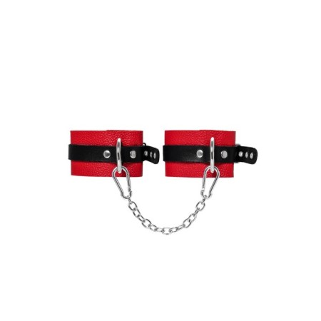 The shackles of Pecado BDSM, soft, with one strap with groves, genuine leather, red-black-1