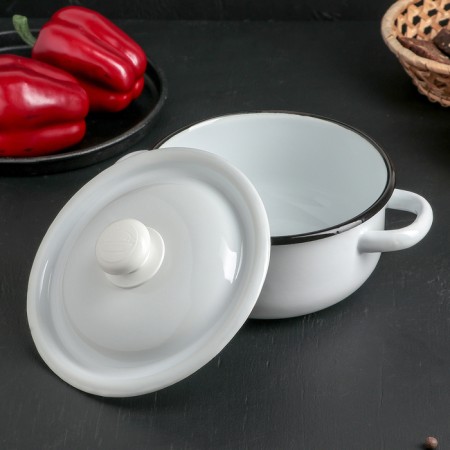 Pan, 1.5 l, enameled cover, induction, white color-1