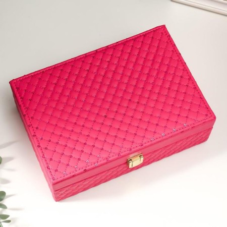 Casket to the leatherette for jewelry "with sequins" bright pink 7.5x22x15 cm-3
