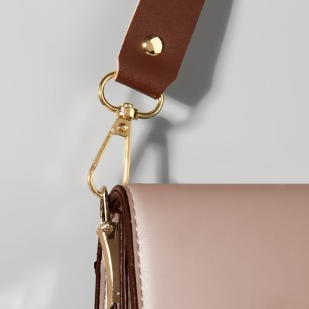Genuine leather bag, adjustable, with carbines, 60 ± 2 cm × 2.5 cm, brown color/gold-6